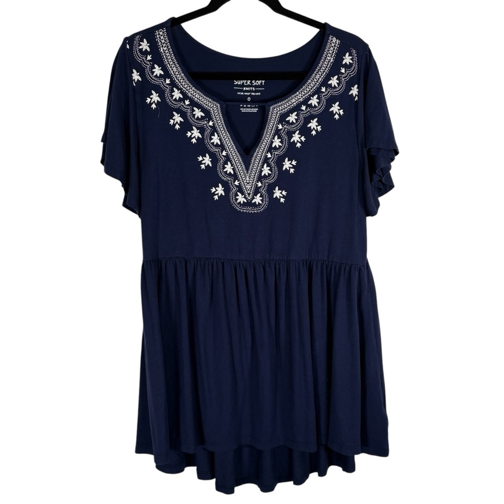 Torrid Super Soft Knits Women’s 0 Plus Peplum Embroidered Tunic Top Blouse Shirt